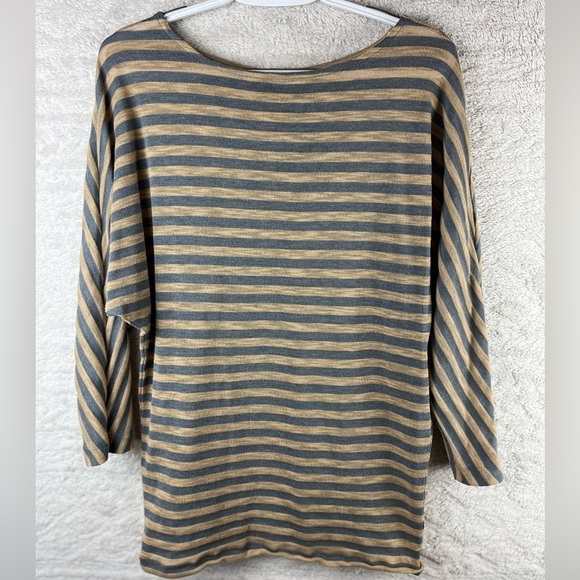 CABI Prep Polish Tan Gray Striped Lightweight Top 3/4 Dolman Sleeve Sz M Preppy - Picture 1 of 9